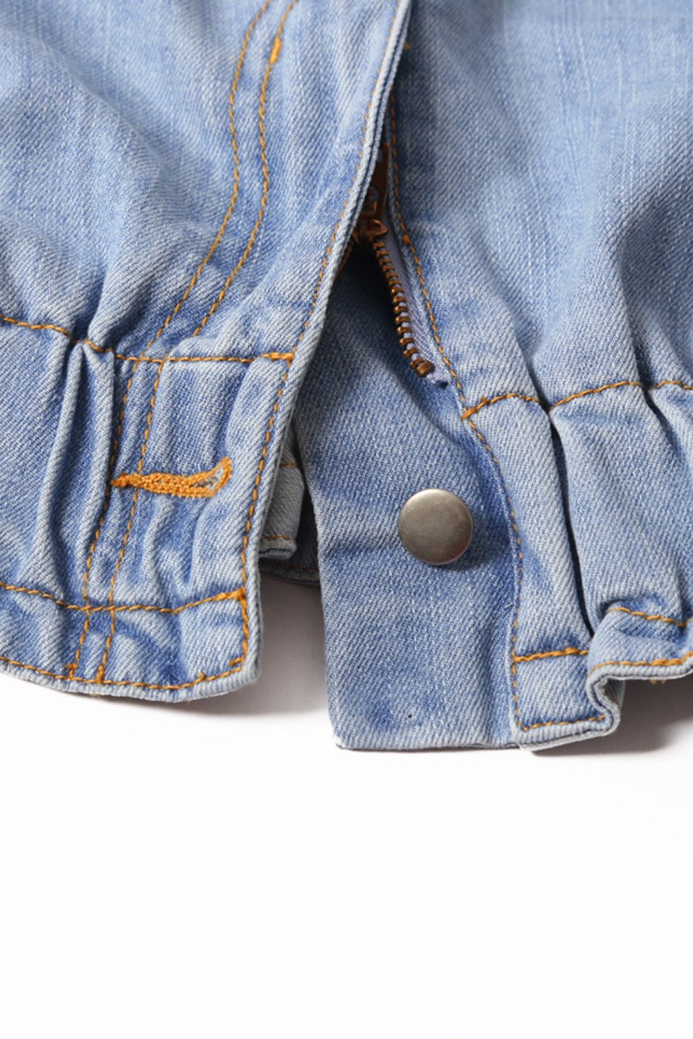 Women Light Blue Roll Hem Paper Bag Waist Denim Women's Shorts