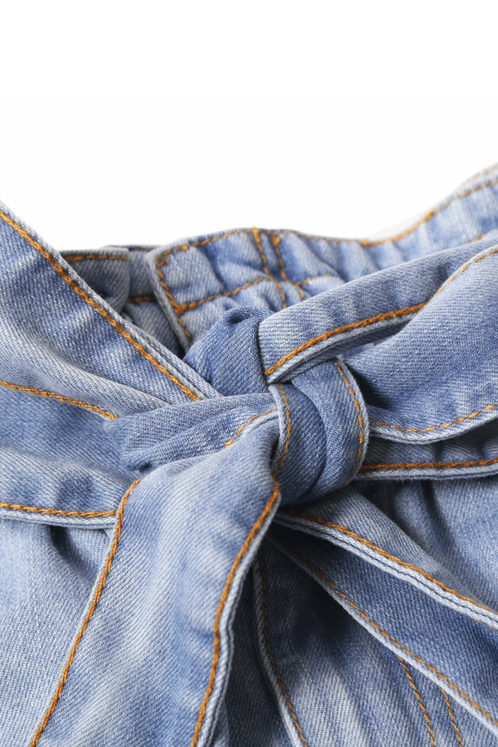 Women Light Blue Roll Hem Paper Bag Waist Denim Women's Shorts