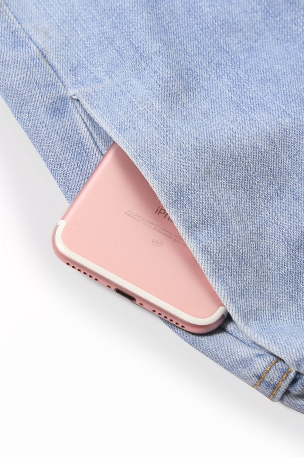 Women Light Blue Roll Hem Paper Bag Waist Denim Women's Shorts