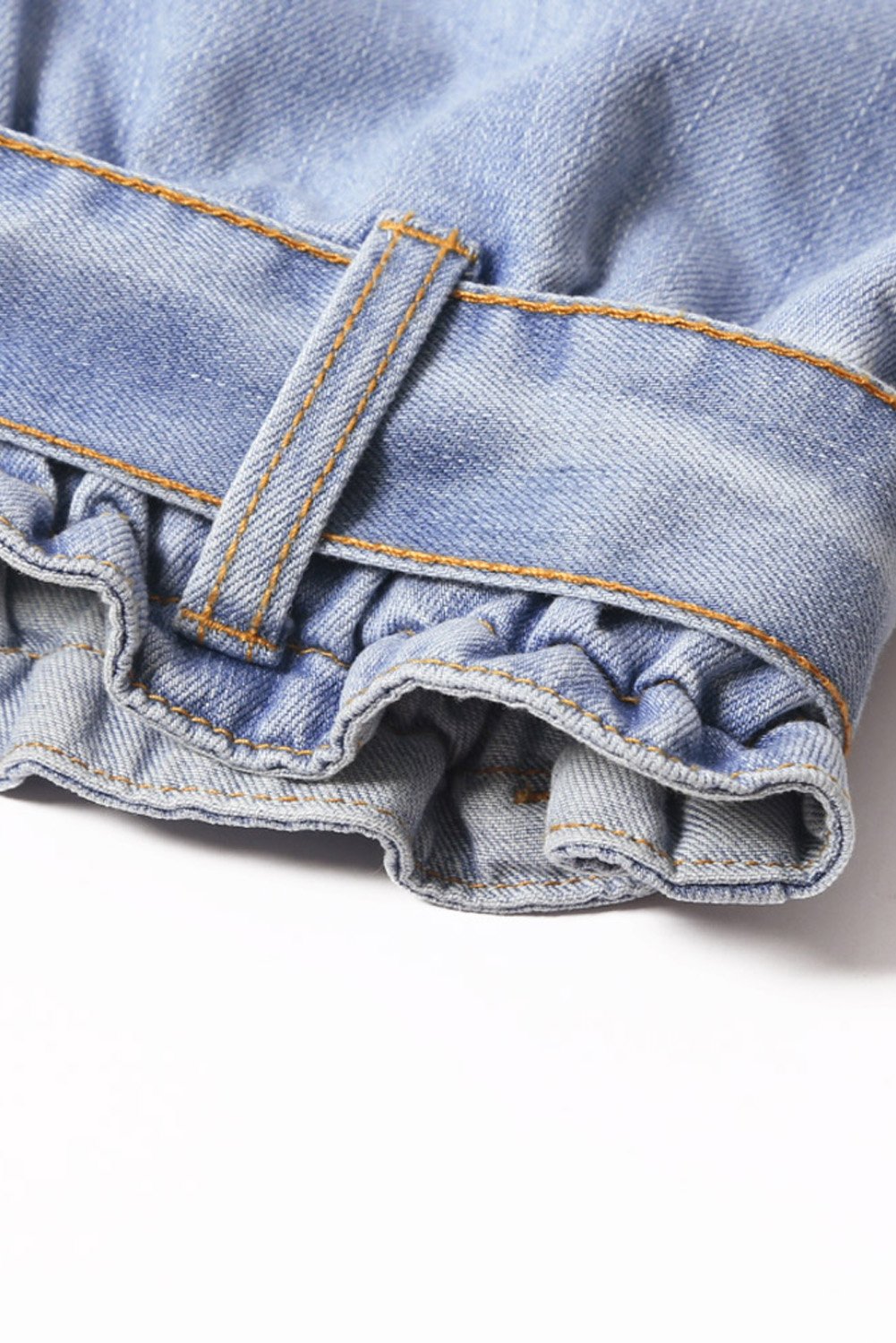Women Light Blue Roll Hem Paper Bag Waist Denim Women's Shorts