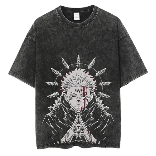 Anime Washed Tshirt Harajuku Summer 100% Cotton Short Sleeve Oversize