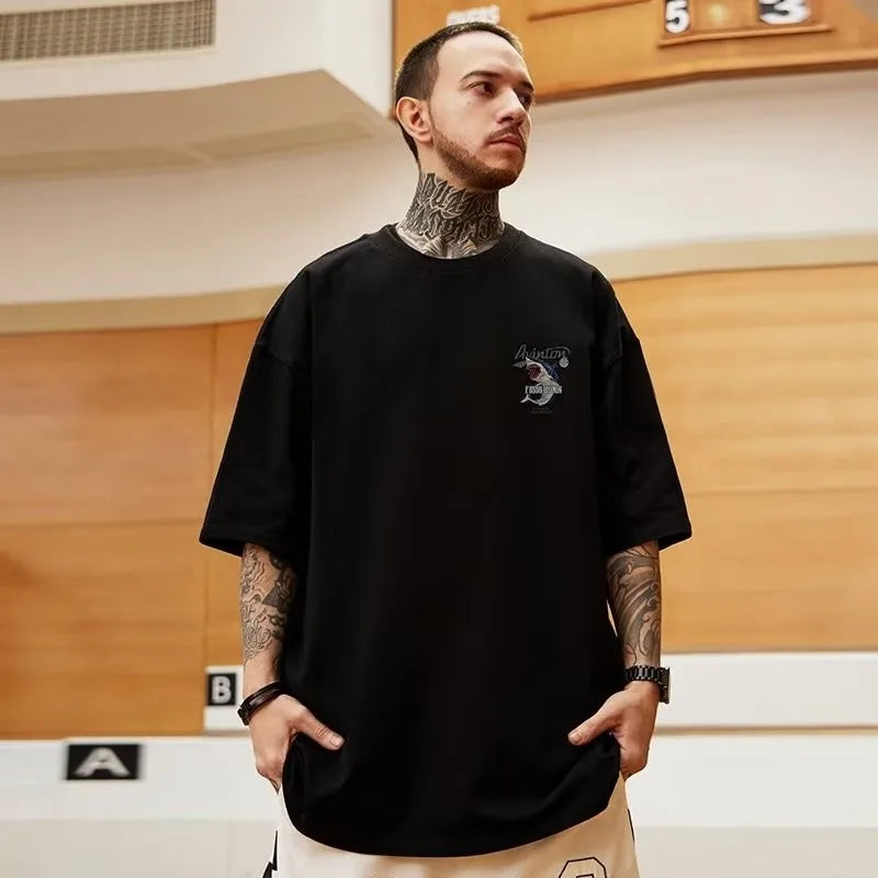 M-8XL Men Tshirt Oversized Fashion Cartoon Shark Attack Print Shirt
