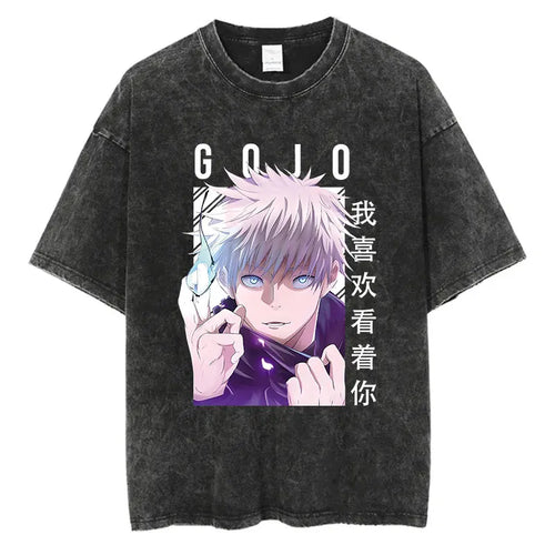 Anime Washed Tshirt Harajuku Summer 100% Cotton Short Sleeve Oversize