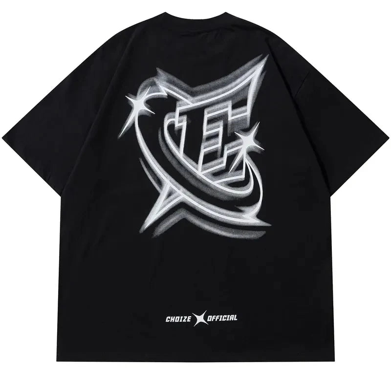 Men Streetwear Tshirt Letter Star Aesthetic Graphic T-Shirt Oversized