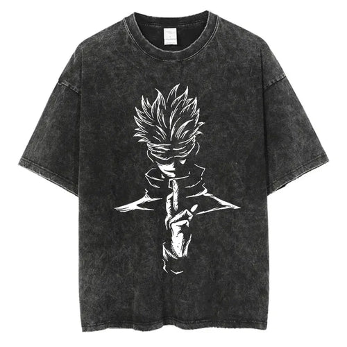 Anime Washed Tshirt Harajuku Summer 100% Cotton Short Sleeve Oversize