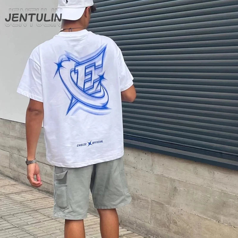 Men Streetwear Tshirt Letter Star Aesthetic Graphic T-Shirt Oversized