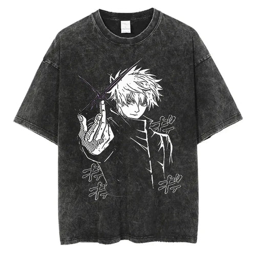 Anime Washed Tshirt Harajuku Summer 100% Cotton Short Sleeve Oversize