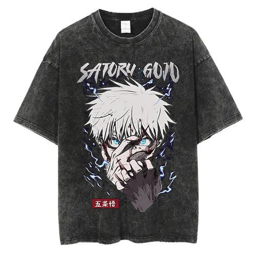 Anime Washed Tshirt Harajuku Summer 100% Cotton Short Sleeve Oversize