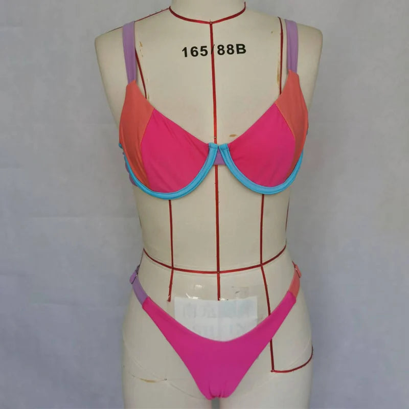 Pink Vibe check two piece swimsuit