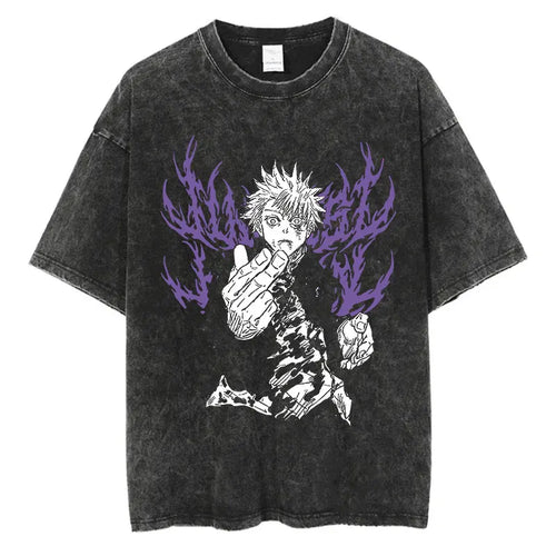 Anime Washed Tshirt Harajuku Summer 100% Cotton Short Sleeve Oversize