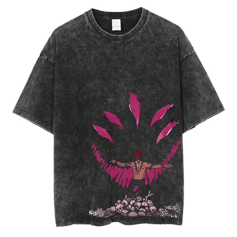 Anime Washed Tshirt Harajuku Summer 100% Cotton Short Sleeve Oversize