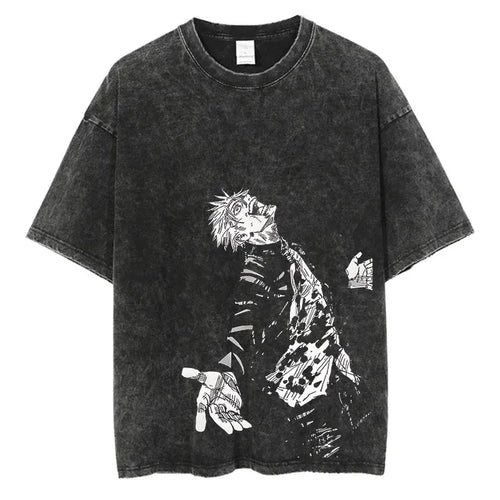 Anime Washed Tshirt Harajuku Summer 100% Cotton Short Sleeve Oversize