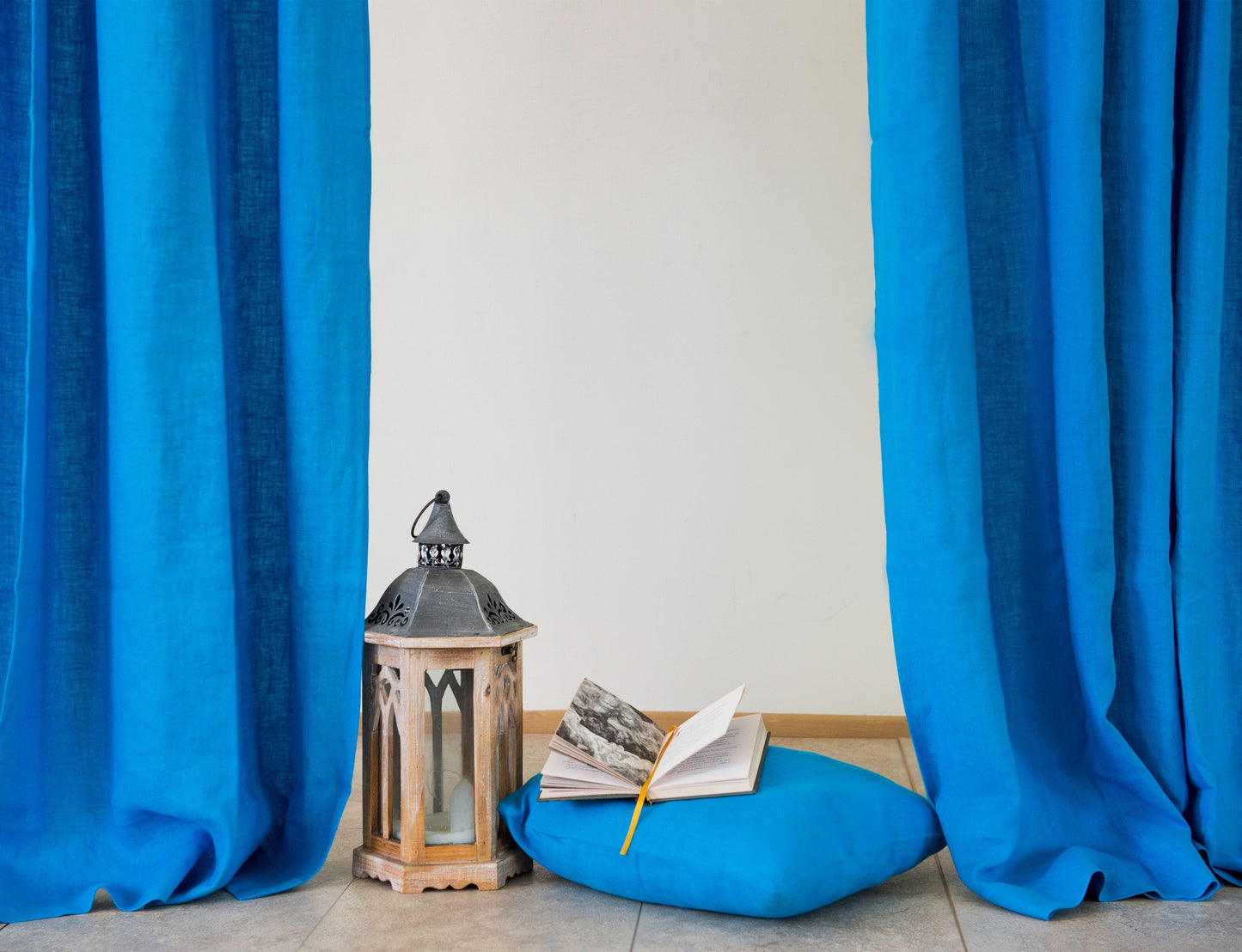Sky Blue linen curtain with tabs
