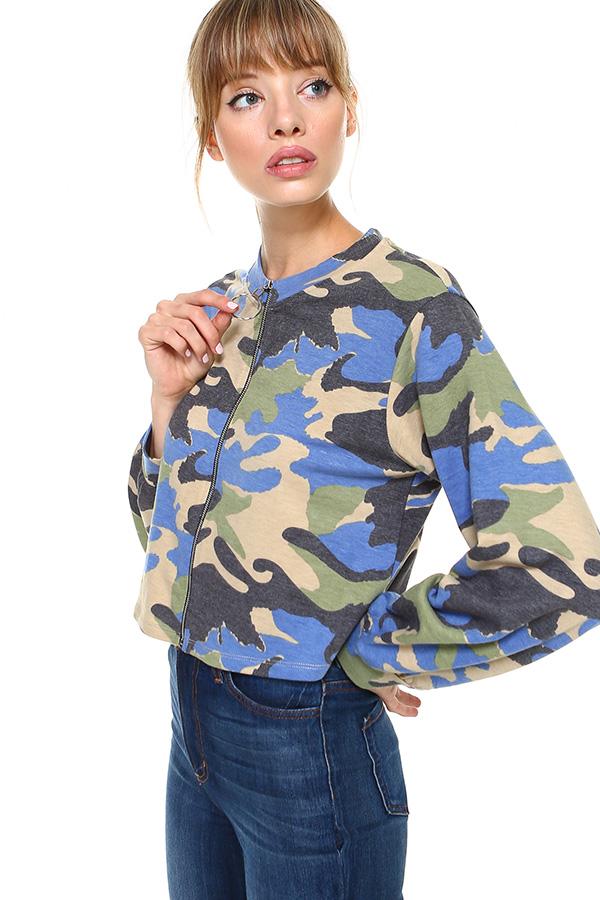 Cropped Camo Zip-Up – Casual and Trendy Women's