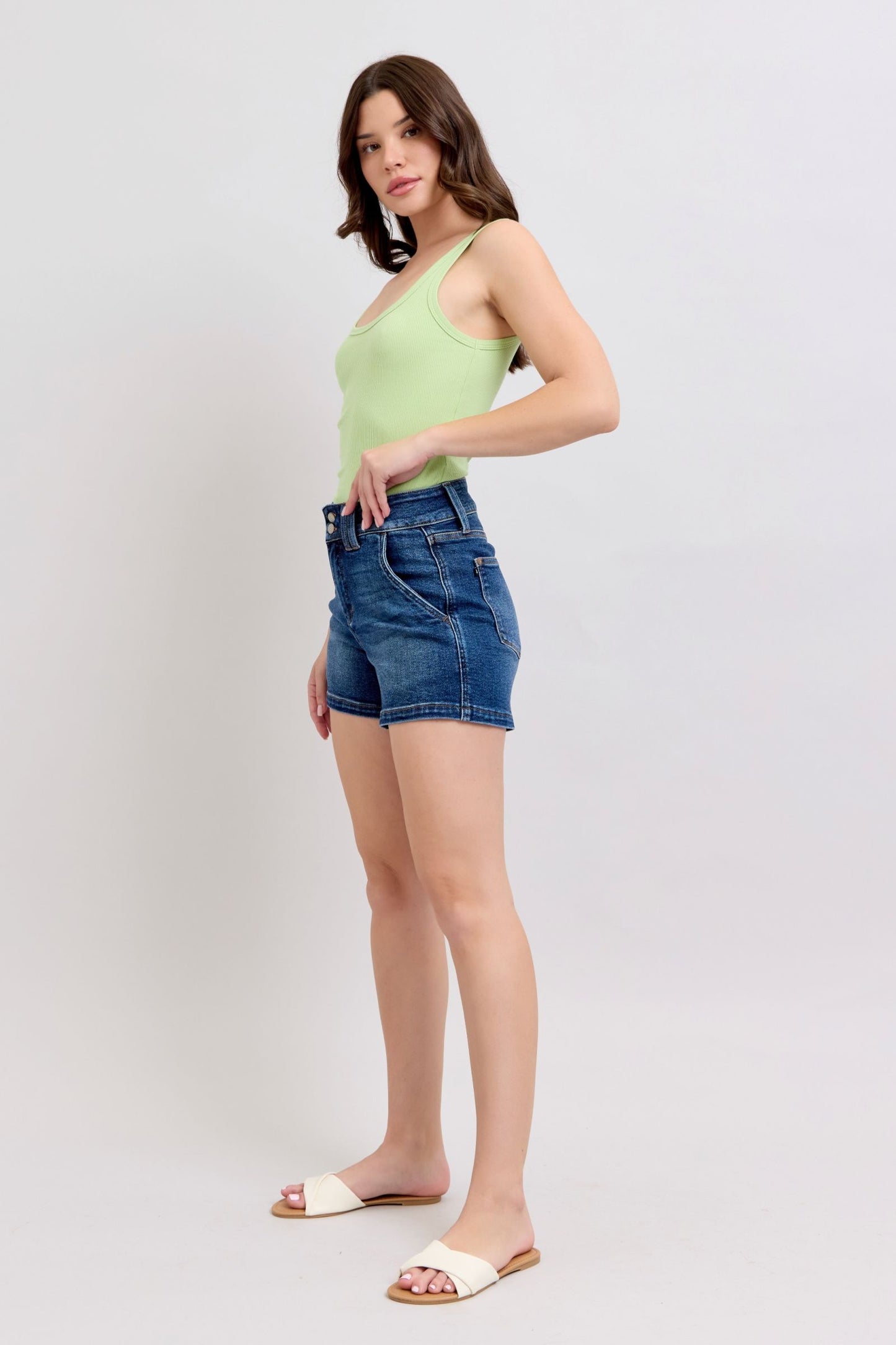 Judy Blue Full Size Double Button Waistband Women's Denim Shorts Plus Size