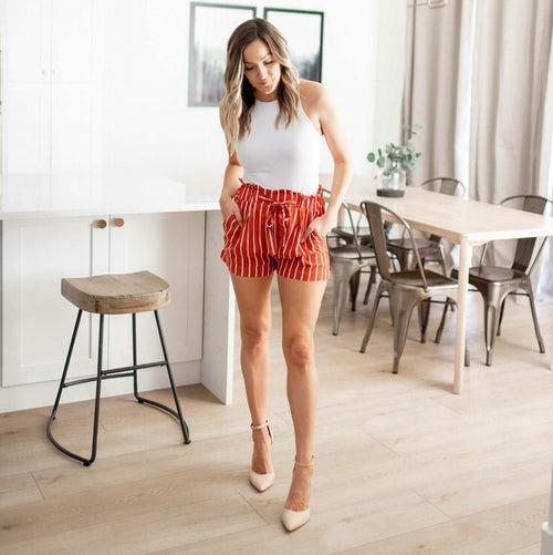 Multi-striped Tie-front High Waist Women's Pull-on Shorts