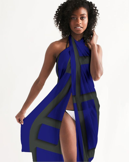 Sheer Sarong Swimsuit Cover Up Wrap / Geometric Dark Blue and Black