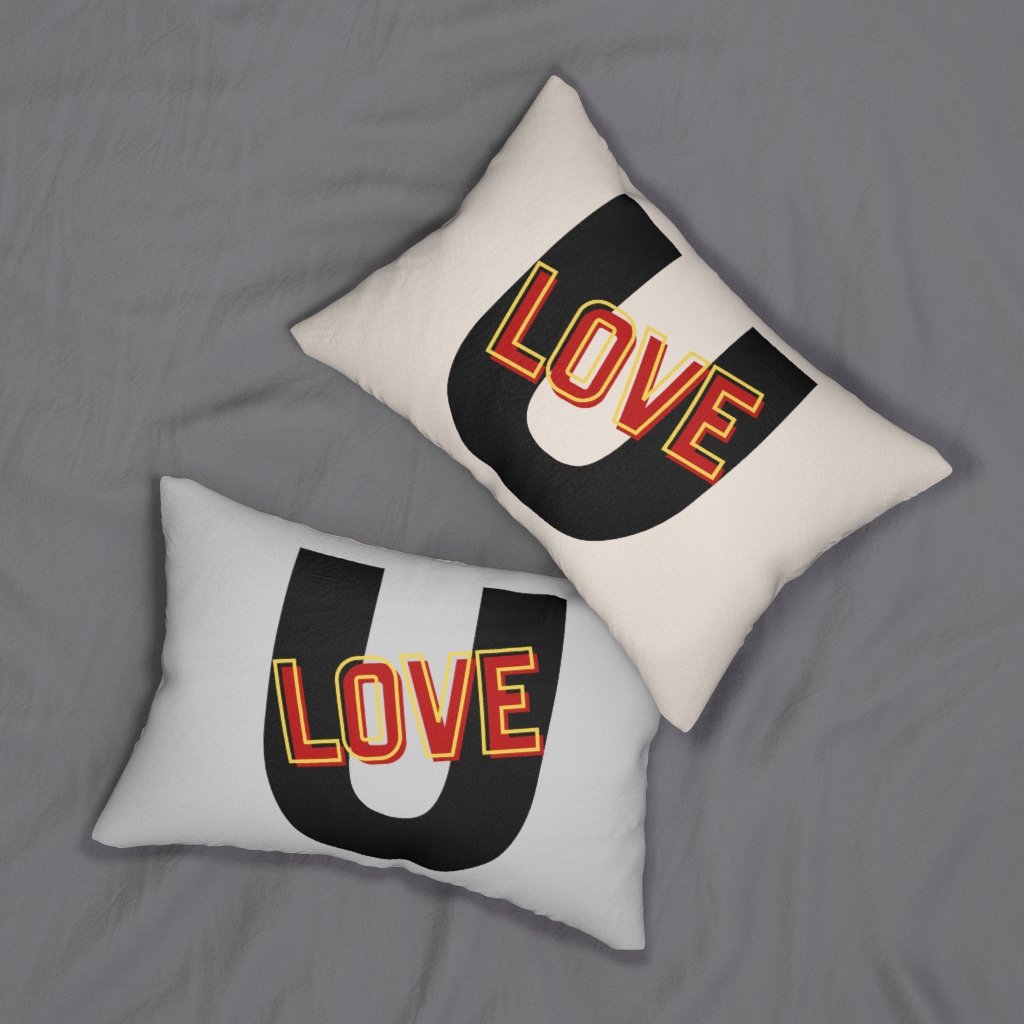 Decorative Lumbar Throw Pillow - Love u - Beige