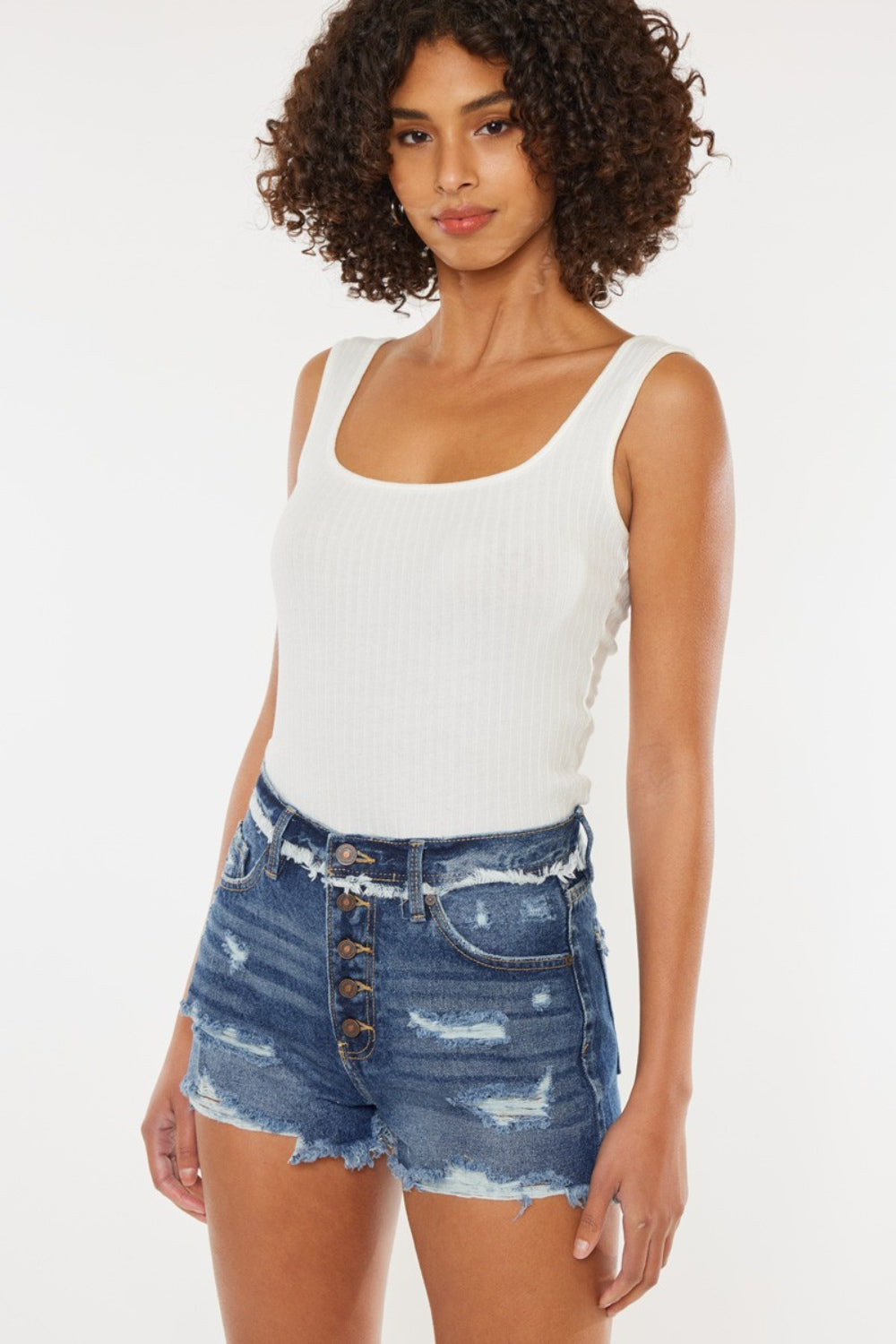 Kancan Distressed Button Fly Denim Women's Shorts