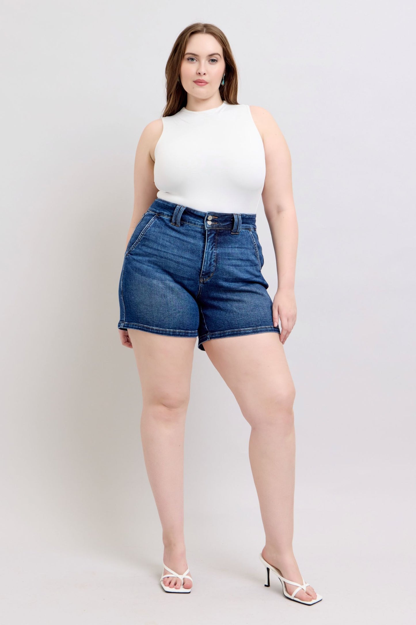 Judy Blue Full Size Double Button Waistband Women's Denim Shorts Plus Size