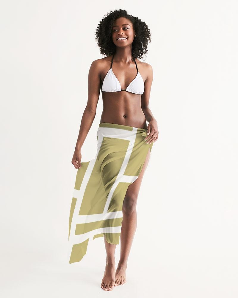 Sheer Sarong Swimsuit Cover Up Wrap / Geometric Beige and White