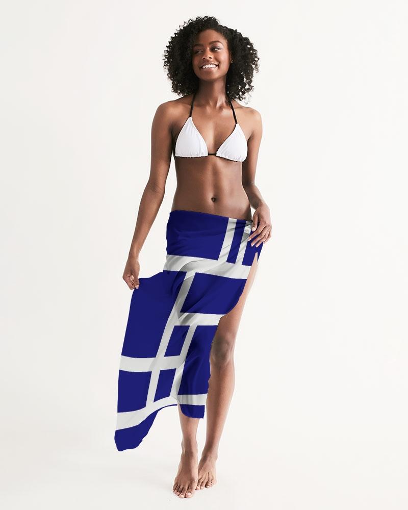 Sheer Sarong Swimsuit Cover Up Wrap / Geometric Dark Blue and White