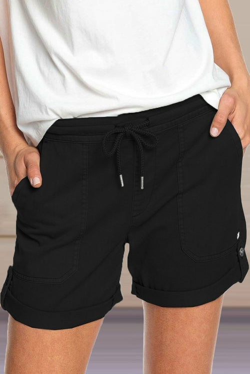 Elastic Waistband Pocket Drawstring Women's Shorts with Button