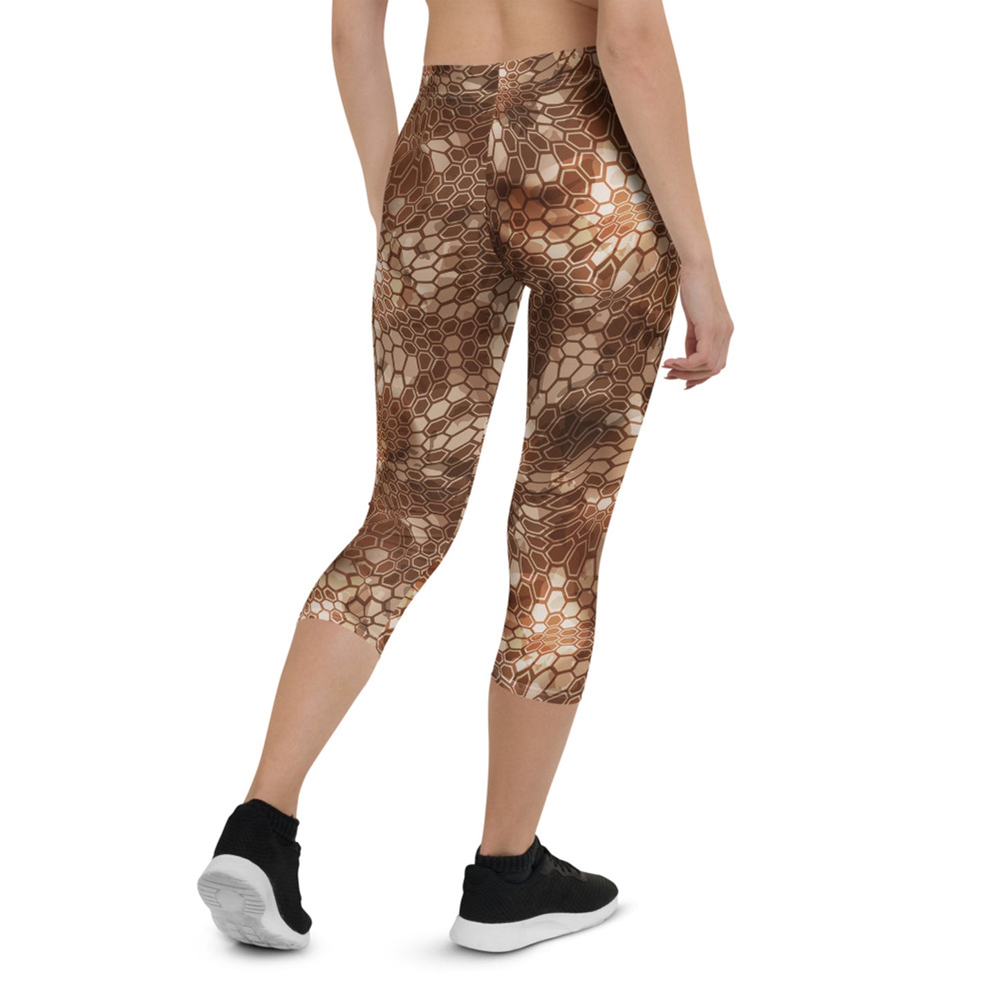 Brown Honeycomb Capri Leggings for Women