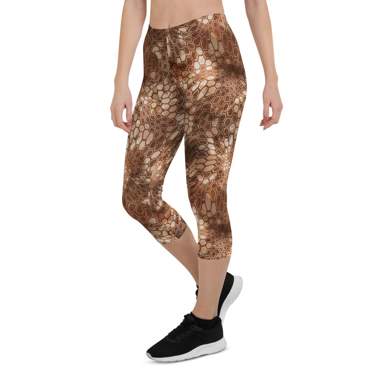 Brown Honeycomb Capri Leggings for Women