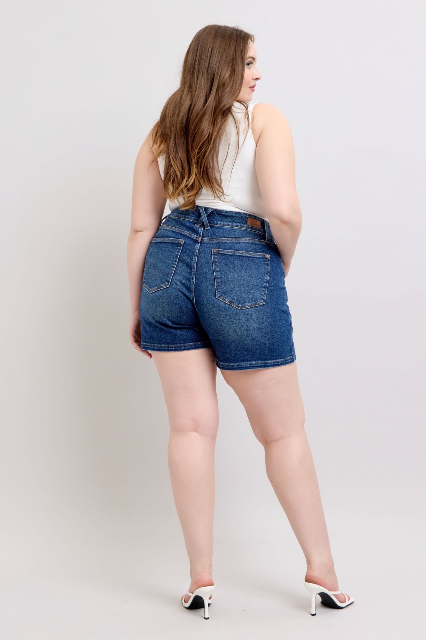 Judy Blue Full Size Double Button Waistband Women's Denim Shorts Plus Size