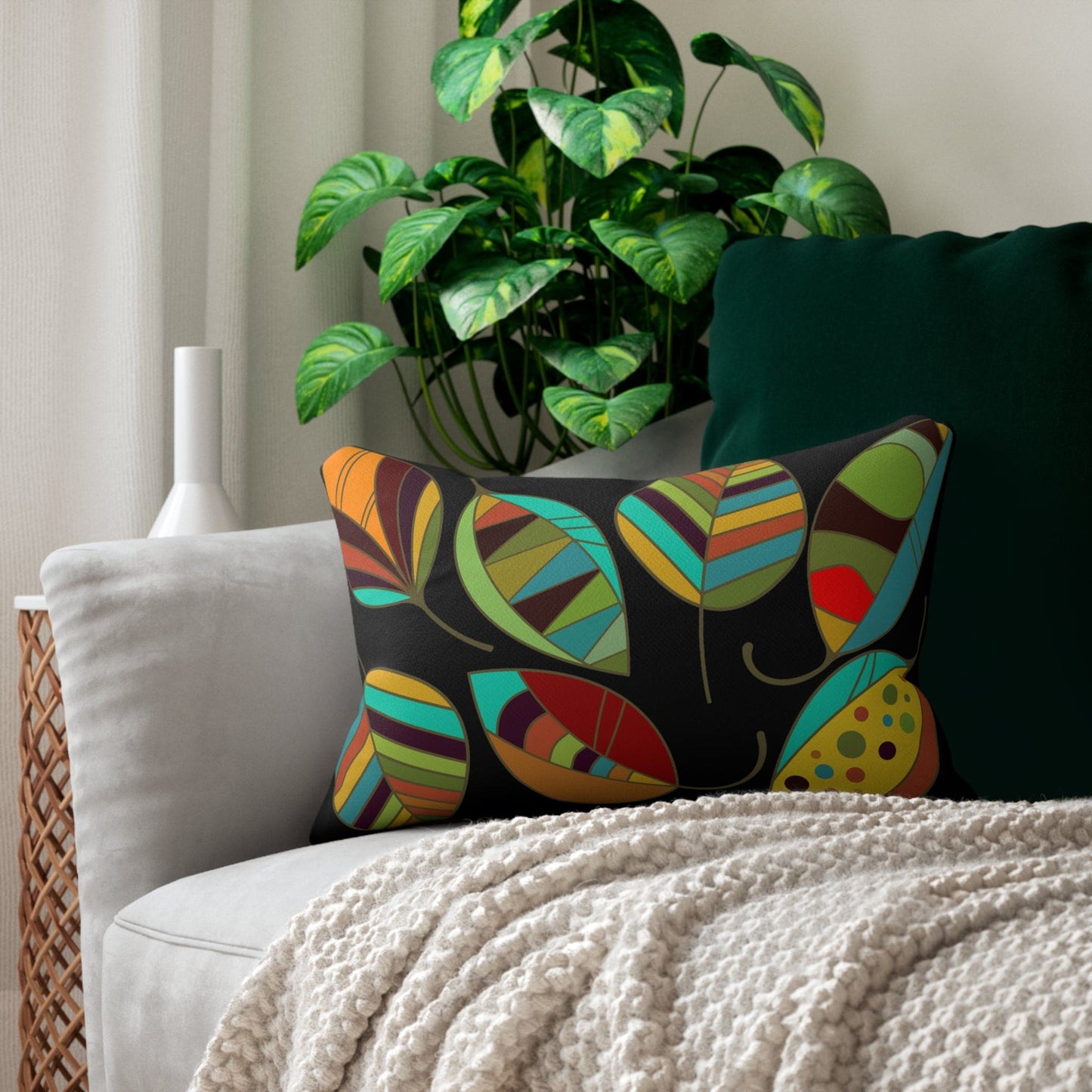Decorative Lumbar Throw Pillow - Autumn Color Leaves
