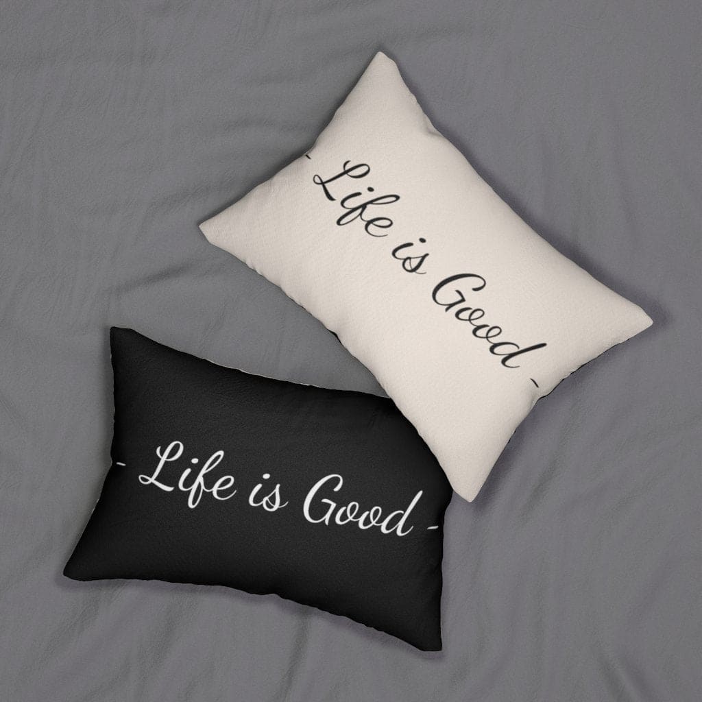 Decorative Lumbar Throw Pillow - Life is Good Print - Beige Black