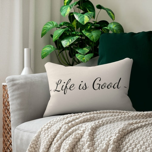 Decorative Lumbar Throw Pillow - Life is Good Print - Beige Black
