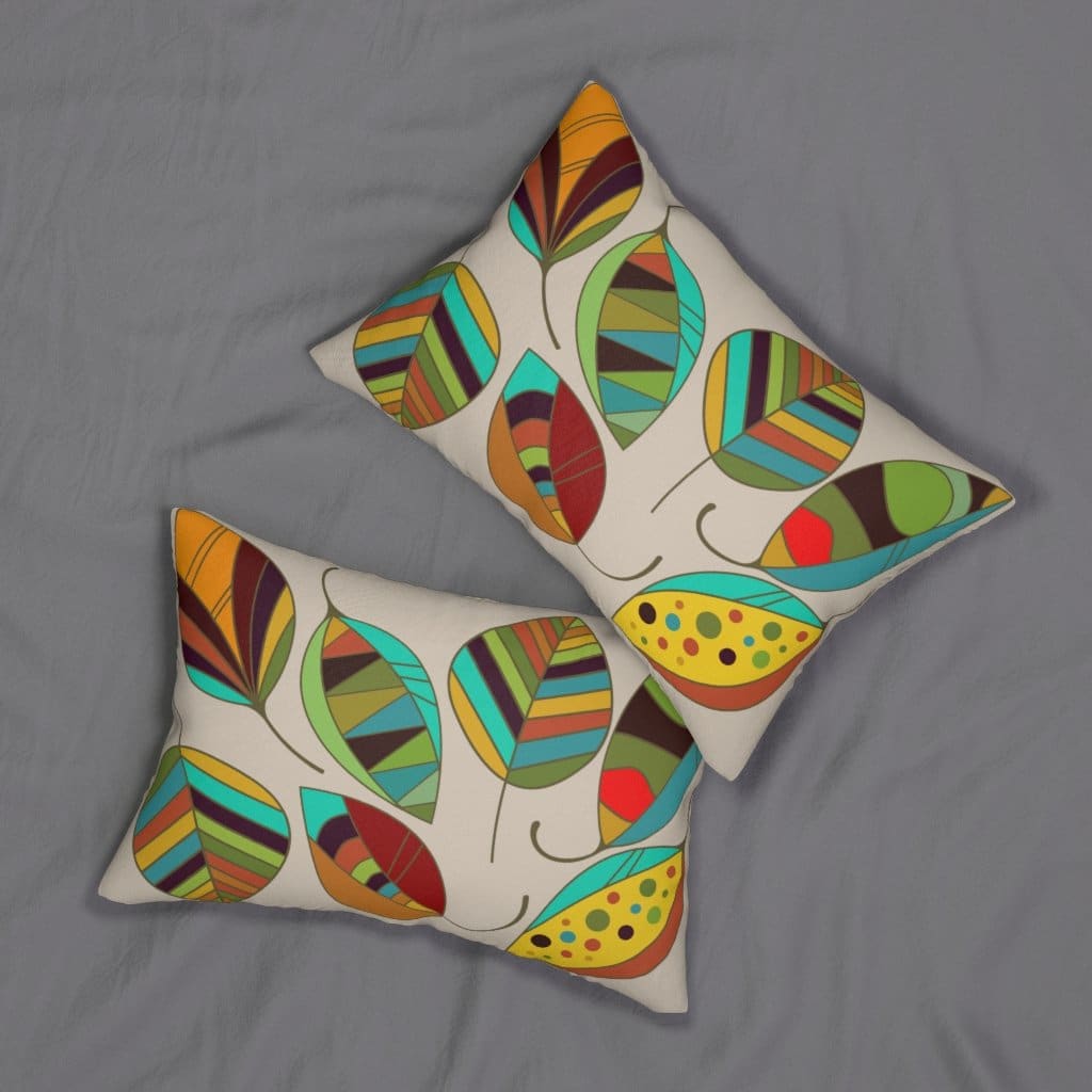 Decorative Lumbar Throw Pillow - Beige Autumn Leaves