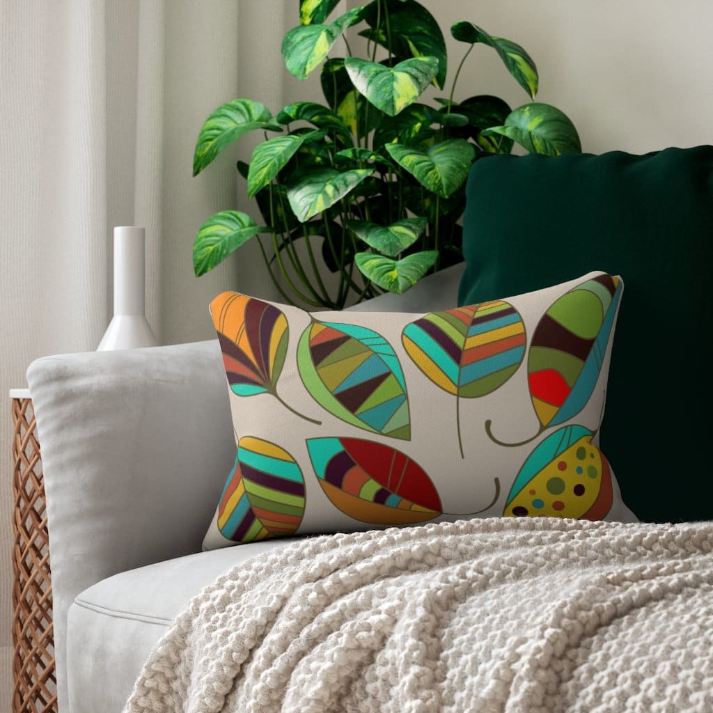 Decorative Lumbar Throw Pillow - Beige Autumn Leaves