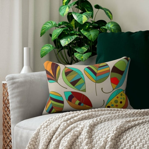 Decorative Lumbar Throw Pillow - Beige Autumn Leaves