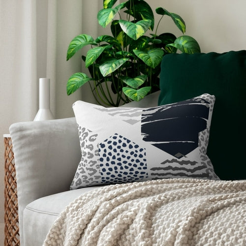 Decorative Lumbar Throw Pillow - Blue and Grey Geometric Pattern