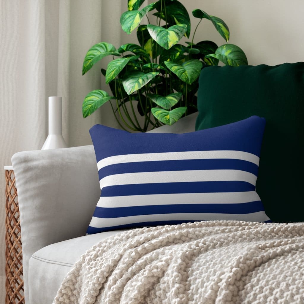 Decorative Lumbar Throw Pillow - Blue and White Striped Pattern