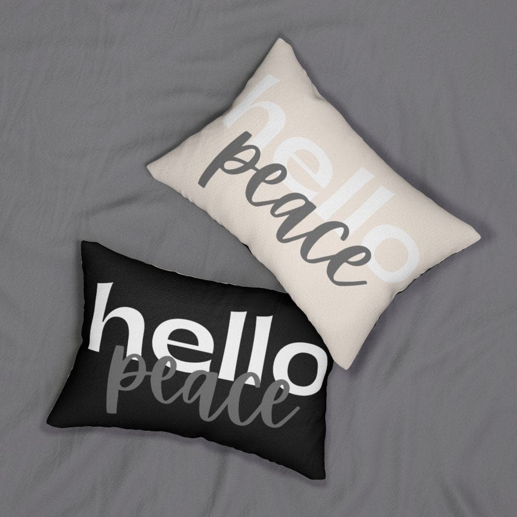 Decorative Lumbar Throw Pillow - Hello Peace - Black/beige