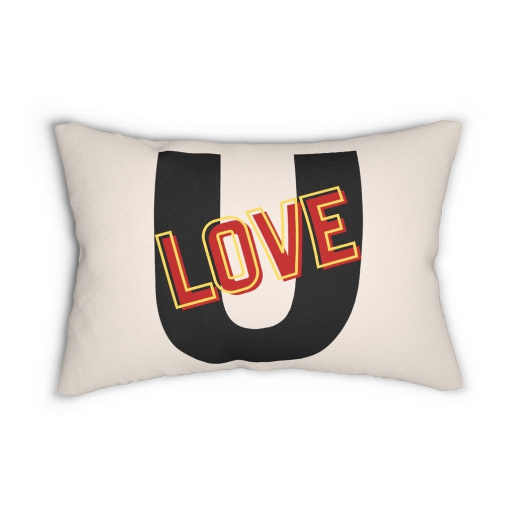Decorative Lumbar Throw Pillow - Love u - Beige