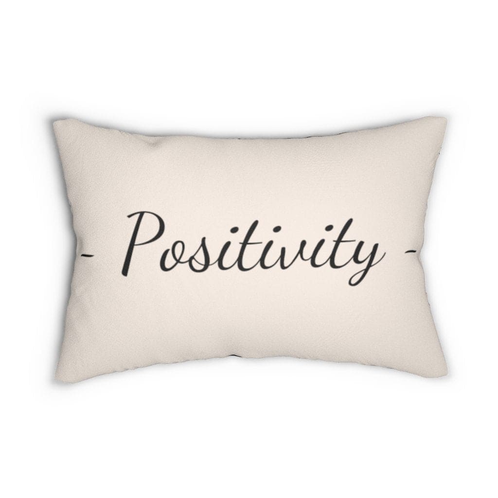 Decorative Lumbar Throw Pillow - Beige and Black Positivity Word Art
