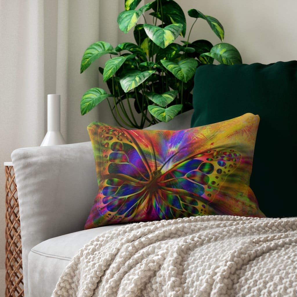 Decorative Lumbar Throw Pillow - Purple Butterfly