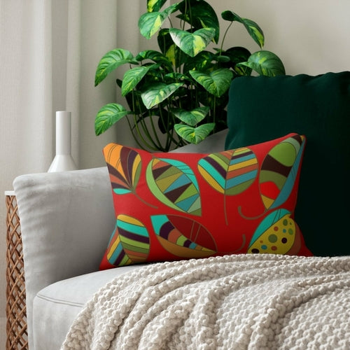 Decorative Lumbar Throw Pillow - Red Autumn Leaves