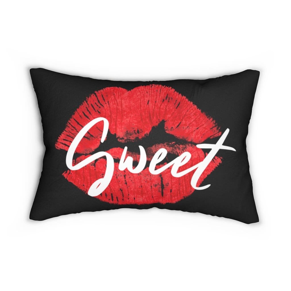 Decorative Lumbar Throw Pillow - Sweet Lips Kiss - Beige Black