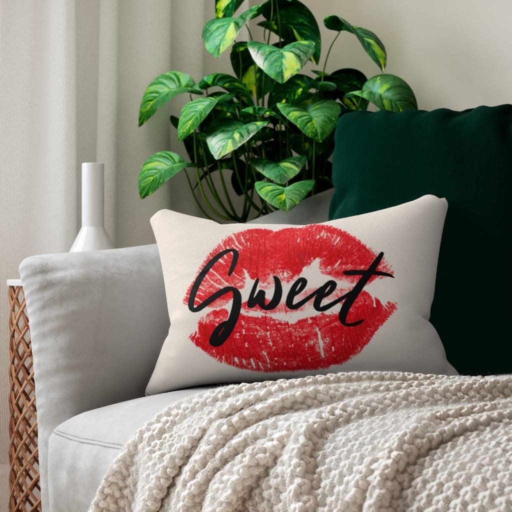 Decorative Lumbar Throw Pillow - Sweet Lips Kiss - Beige Black