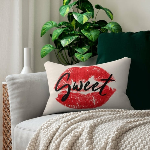 Decorative Lumbar Throw Pillow - Sweet Lips Kiss - Beige Black