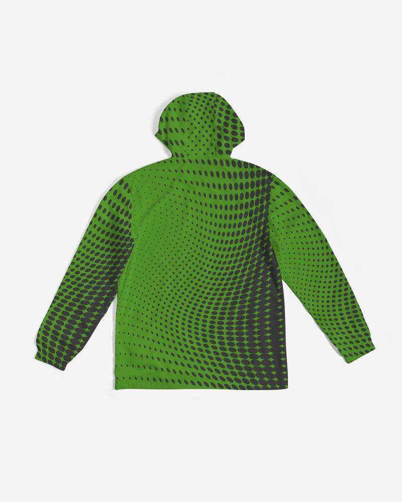 Mens Hooded Windbreaker - Green Polka Dot Water Resistant Jacket