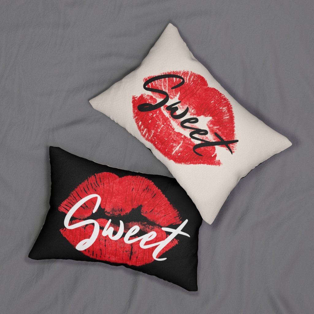 Decorative Lumbar Throw Pillow - Sweet Lips Kiss - Beige Black