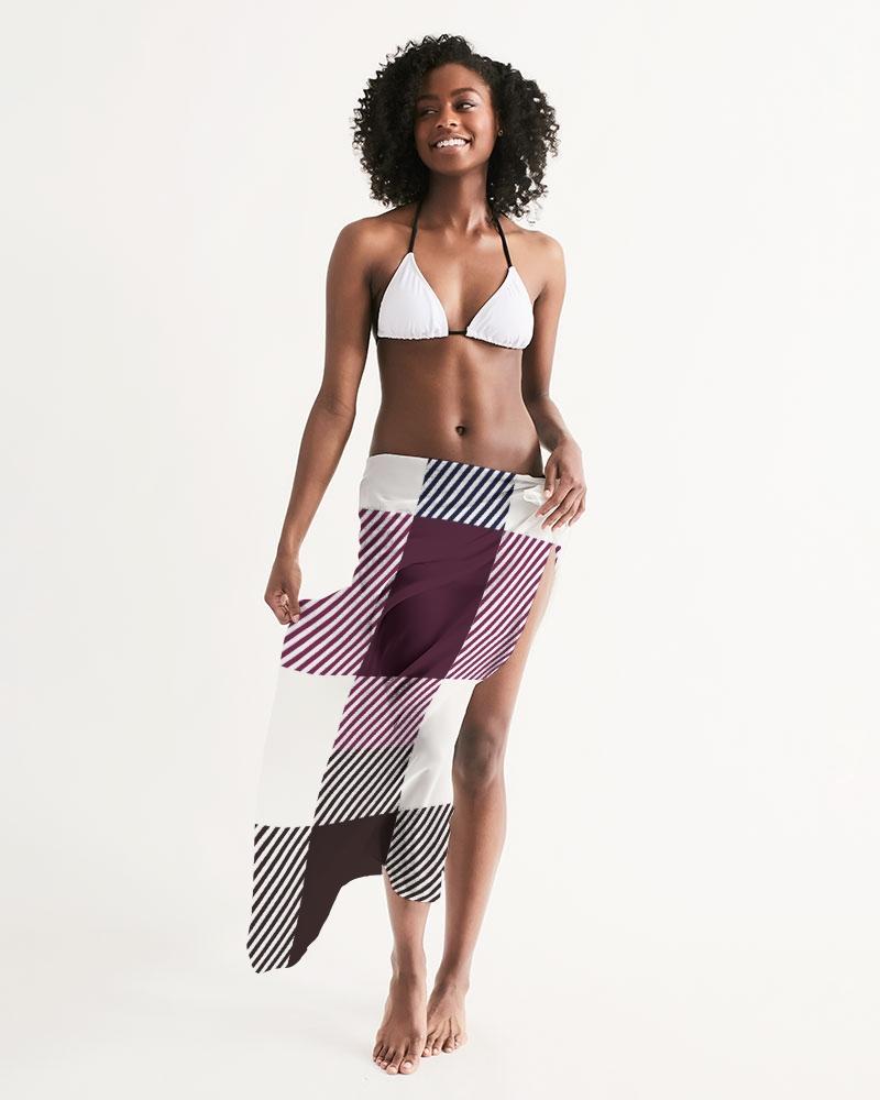 Sheer Sarong Swimsuit Cover Up Wrap / White Grid