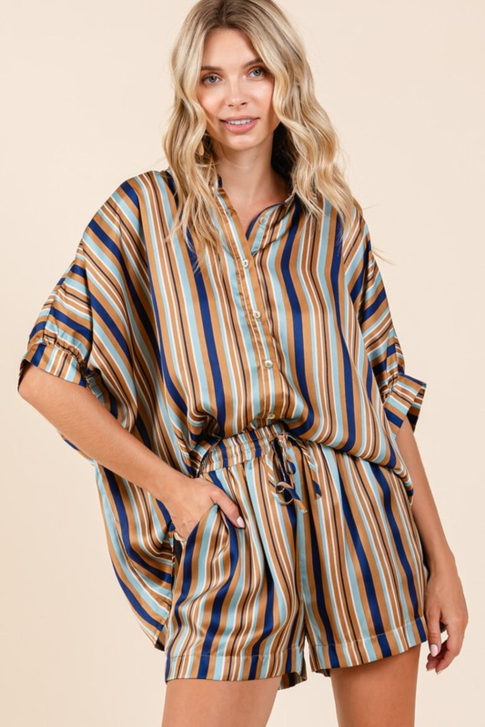 Mittoshop Drawstring Striped Satin Women's Shorts